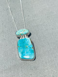 Native American Impressive Vintage Carico Lake Turquoise Sterling Silver Signed Necklace-Nativo Arts