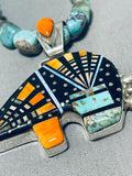 Inlay Bear Native American Navajo Turquoise Sterling Silver Bear Necklace-Nativo Arts