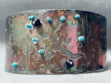 Wide Hand Tooled Vintage Southwest Sterling Silver Turquoise Bracelet-Nativo Arts