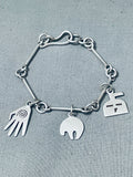 Handmade Link Chain Vintage Southwest Petroglyph Sterling Silver Charm Bracelet