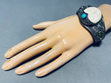 Happy Moon Face Vintage Turquoise Sterling Silver Bracelet Cuff-Nativo Arts