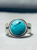 Native American Awesome Vintage Kingman Turquoise Dome Sterling Silver Huge Ring-Nativo Arts
