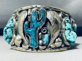 Cactus Turquoise!!!!! One Of A Kind Vintage Native American Navajo Sterling Silver Bracelet!-Nativo Arts