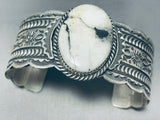 One Of Most Detailed Vintage Native American Navajo White Buffalo Turquoise Sterling Bracelet-Nativo Arts