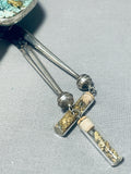 Cripple Creek Turquoise Natural Gold Vintage Native American Navajo Sterling Silver Bolo Tie-Nativo Arts