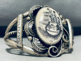 Hand Carved Pottery!!! Vintage Native American Navajo Sterling Silver Bracelet Old-Nativo Arts
