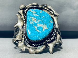 103 Gram Dropdead Fab Vintage Native American Navajo Turquoise Sterling Silver Bracelet Old-Nativo Arts