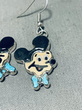 Mickey Mouse Cute Vintage Native American Zuni Inlay Turquoise Sterling Silver Earrings-Nativo Arts