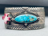 Signed Vintage Native American Navajo Blue Diamond Turquoise Sterling Silver Bracelet-Nativo Arts
