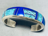 6 Inch Wrist Important Vintage Native American Navajo Turquoise Inlay Sterling Silver Bracelet-Nativo Arts