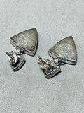 Signed Vintage Native American Navajo Gaspeite Synthetic Opal Sterling Silver Earrings-Nativo Arts