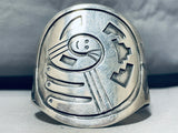 Happy Face Vintage Native American Navajo Sterling Silver Wave Bracelet Cuff Old-Nativo Arts