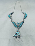 Sam Sperica Impressive Native American Navajo Needlepoint Turquoise Sterling Silver Necklace