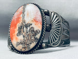 Huge Early Vintage Native American Navajo Petrified Wood Sterling Silver Bracelet-Nativo Arts