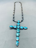 One Of The Biggest Vintage Native American Navajo Turquoise Sterling Silver Cross Necklace-Nativo Arts