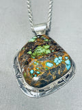 Green & Blue In Same Stone!!!! Very Rare Vintage Native American Navajo Sterling Silver Necklace-Nativo Arts