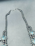 Exquisite Vintage Native American Zuni Needle Turquoise Sterling Silver Squash Blossom Necklace-Nativo Arts