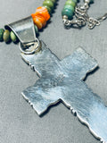 Dropdead Gorgeous Native American Navajo Turquoise Shell Inlay Sterling Silver Cross Necklace-Nativo Arts
