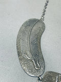 Biggest Best Vintage Native American Navajo Hand Carved Sterling Silver Feather Necklace-Nativo Arts