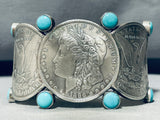 One Of The Coolest Ever Native American Navajo Coin Turquoise Sterling Silver Bracelet-Nativo Arts