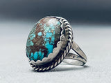 Rare Bisbee Turquoise Vintage Native American Navajo Sterling Silver Ring Old Sz 5 Adjustable-Nativo Arts