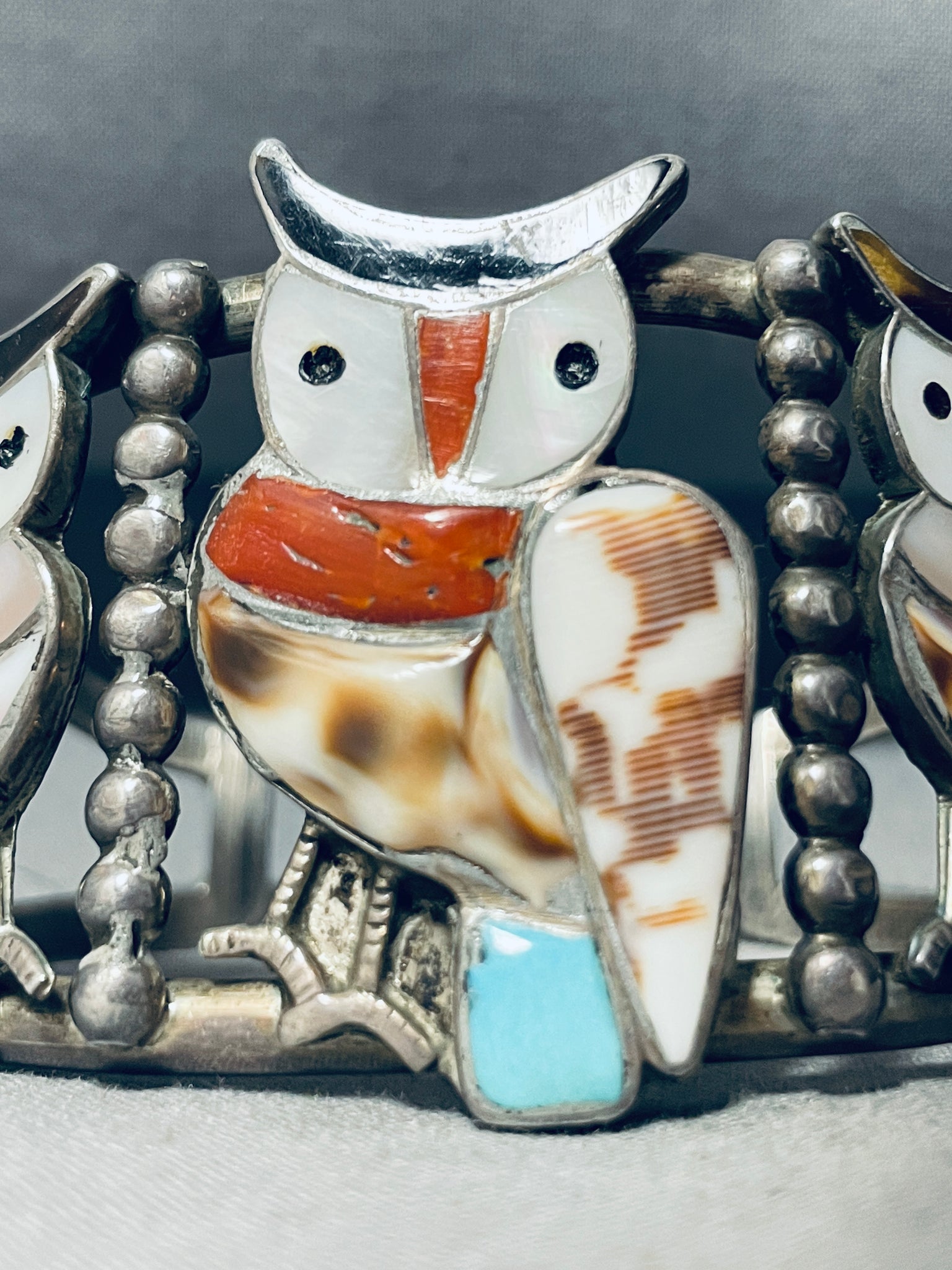 One Of The Best Vintage Native American Zuni Owl Inlay Sterling