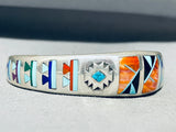 6.5 Inch Wrist Sectional Inlay Vintage Native American Navajo Sterling Silver Bracelet-Nativo Arts