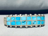 Native American 6 Inch Wrist Cute But Sturdy Vintage Zuni Turquoise Sterling Silver Bracelet-Nativo Arts