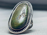 Massive Vintage Native American Navajo Green Turquoise Sterling Silver Ring-Nativo Arts