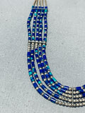 One Of The Coolest Vintage Native American Navajo Azurite Sterling Silver Necklace-Nativo Arts