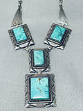 Signed Vintage Native American Navajo Royston Turquoise Sterling Silver Necklace-Nativo Arts