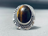 Tigers Eye Double Shank Vintage Native American Navajo Signed Betty Smith Sterling Silver Ring