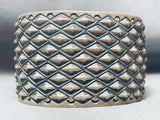 Diamond Precision Hand Stamped Vintage Native American Navajo Sterling Silver Bracelet