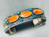 Gorgy!! Vintage Native American Navajo Turquoise Shel Sterling Silver Bracelet Cuff-Nativo Arts