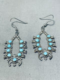 Rare Vintage Native American Navajo Blue Gem Turquoise Sterling Silver Squashblossom Earrings-Nativo Arts