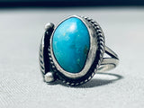 Impressive Vintage Native American Navajo Bisbee Turquoise Sterling Silver Ring-Nativo Arts