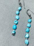 Very Long Vintage Native American Navajo Turquoise Nugget Sterling Silver Earrings-Nativo Arts