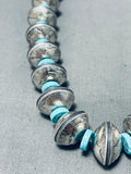 Gasp! 189 Gram Native American Navajo Turquoise Sterling Coin Silver Signed Necklace-Nativo Arts