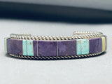 6.5 Inch Wrist Native American Navajo Turquoise Sugulite Sterling Silver Bracelet-Nativo Arts