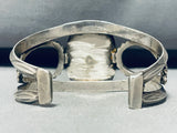 Unique Flanks!! Vintage Native American Navajo Green Turquoise Sterling Silver Bracelet Old-Nativo Arts