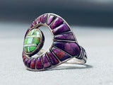 One Of The Most Unique Vintage Gaspiite Sterling Silver Inlay Ring