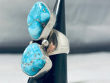 Massive Native American Navajo Signed 2 Carico Lake Turquoise Sterling Silver Ring-Nativo Arts