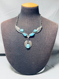 One Of Most Unique Ever Vintage Native American Navajo Turquoise Leaf Sterling Silver Necklace-Nativo Arts