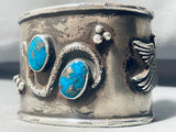 Heavy Snake And Eagle Vintage Native American Navajo Morenci Turquoise Sterling Silver Bracelet-Nativo Arts