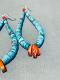 Fabulous Native American Navajo Turquoise Sterling Silver Dangle Earrings-Nativo Arts