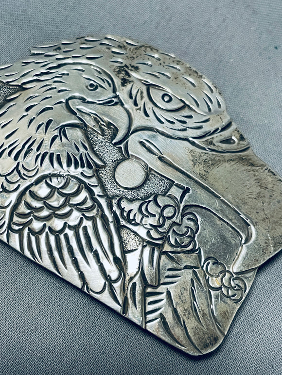 One Of The Most Detailed Vintage Native American Navajo Sterling Silver Eagle Buckle-Nativo Arts