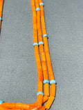 Gorgy!! Native American Navajo Rare Orange Coral Turquoise Sterling Silver Tubes Necklace-Nativo Arts