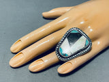 Majestic Vintage Native American Navajo Inlay Kingman Turquoise Mother Of Pearl Silver Ring-Nativo Arts