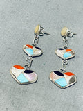 Exceptional Native American Zuni Turquoise Sterling Silver Inlay Heart Earrings-Nativo Arts