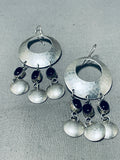 Fantastic Vintage Native American Navajo Black Onyx Hammered Sterling Silver Earrings-Nativo Arts